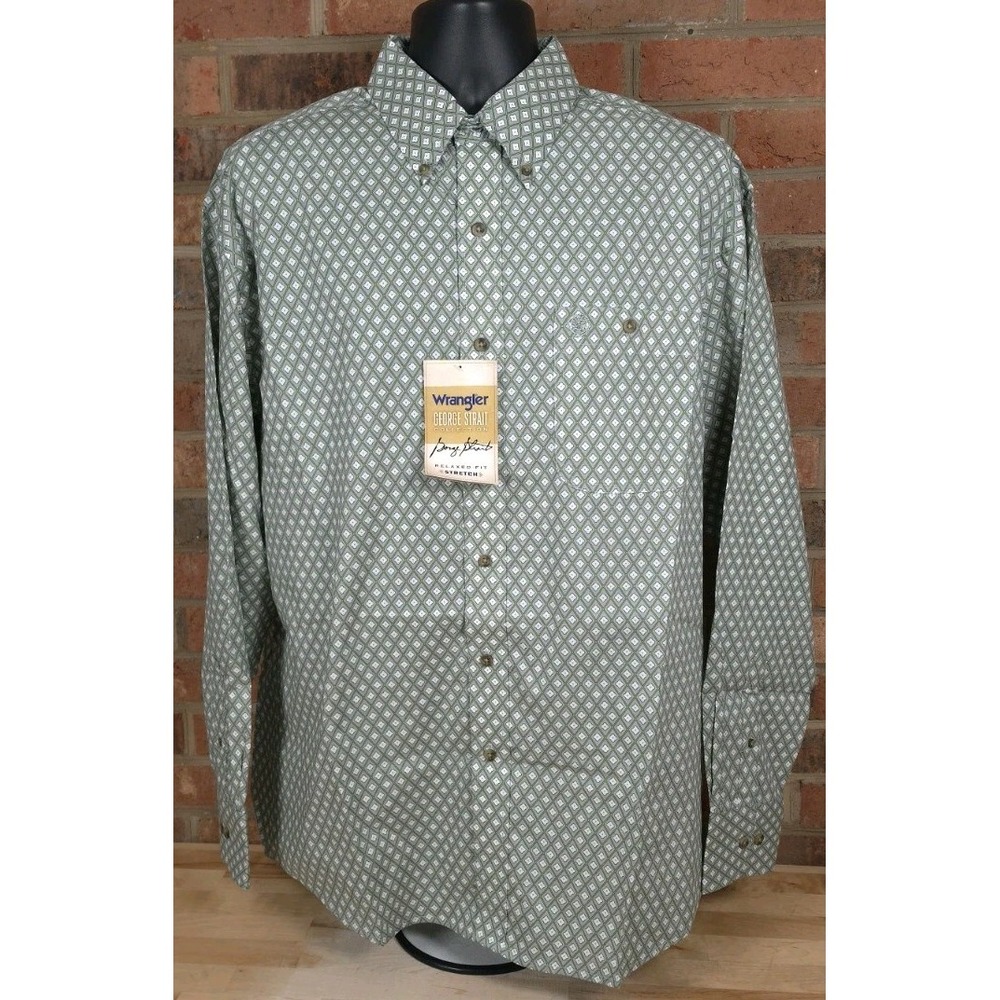 George Strait Collection Wrangler Large Green Geometric Long Sleeve Shirt NWT